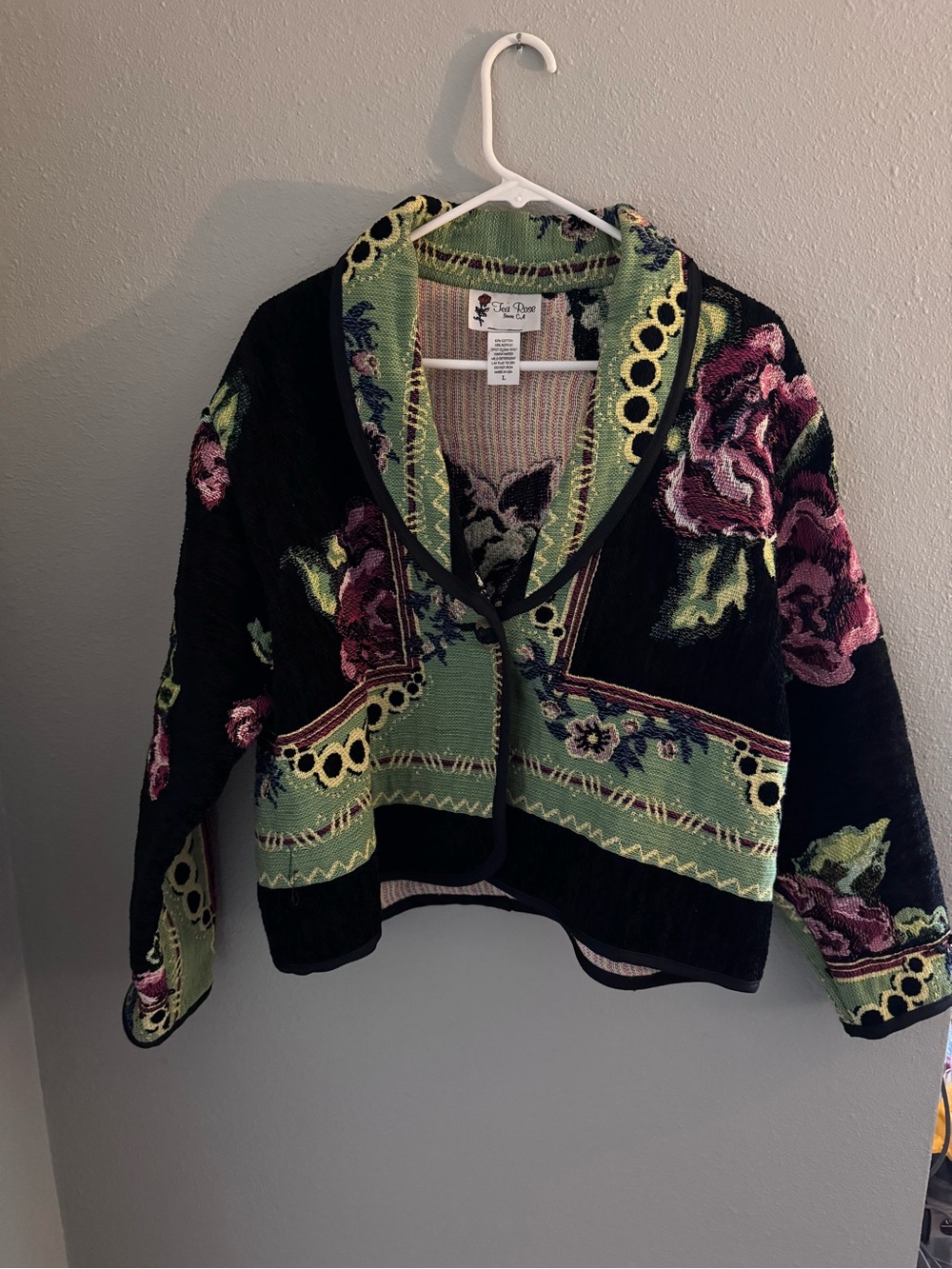 Floral Jacquard Tapestry Jacket in Black, Burgundy, Pink  & Green by Tea Rose